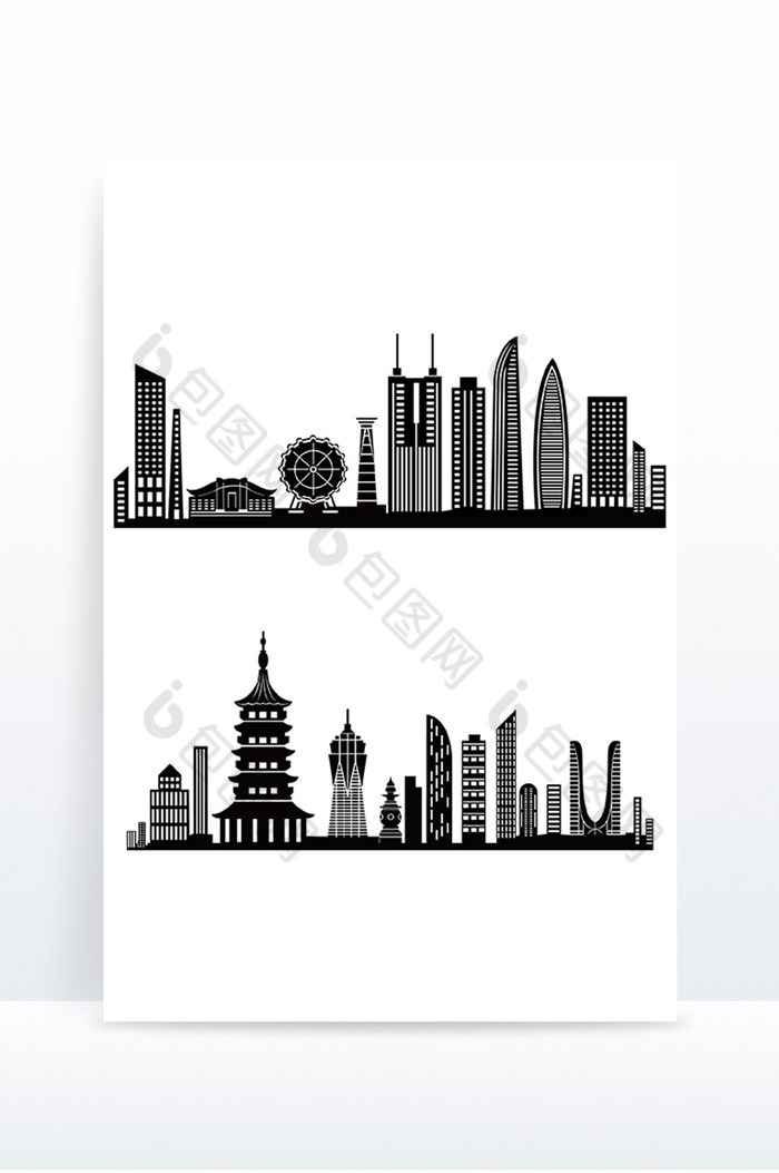 城市地标建筑杭州深圳抽象剪影图片图片