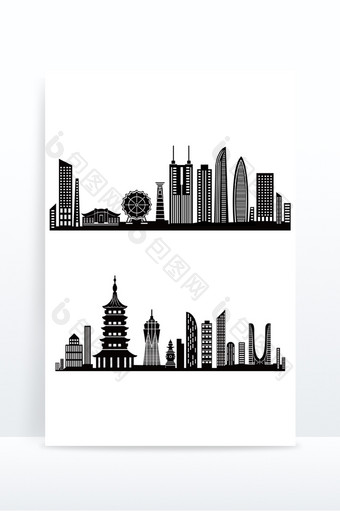 城市地标建筑杭州深圳抽象剪影图片