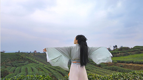 唯美风汉服美女感受自然风实拍