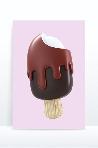 3D立体巧克力脆皮雪糕模型元素图片