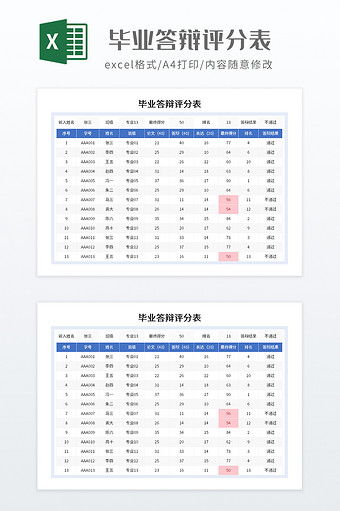 简约毕业答辩评分表图片