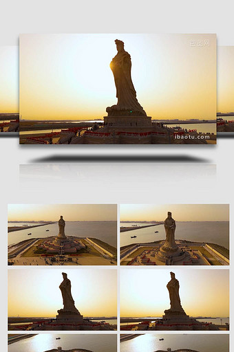 天津妈祖文化园雕像航拍图片