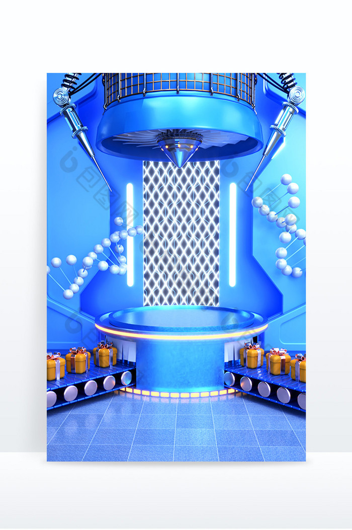 蓝色3D科技工厂购物电商展台图片图片