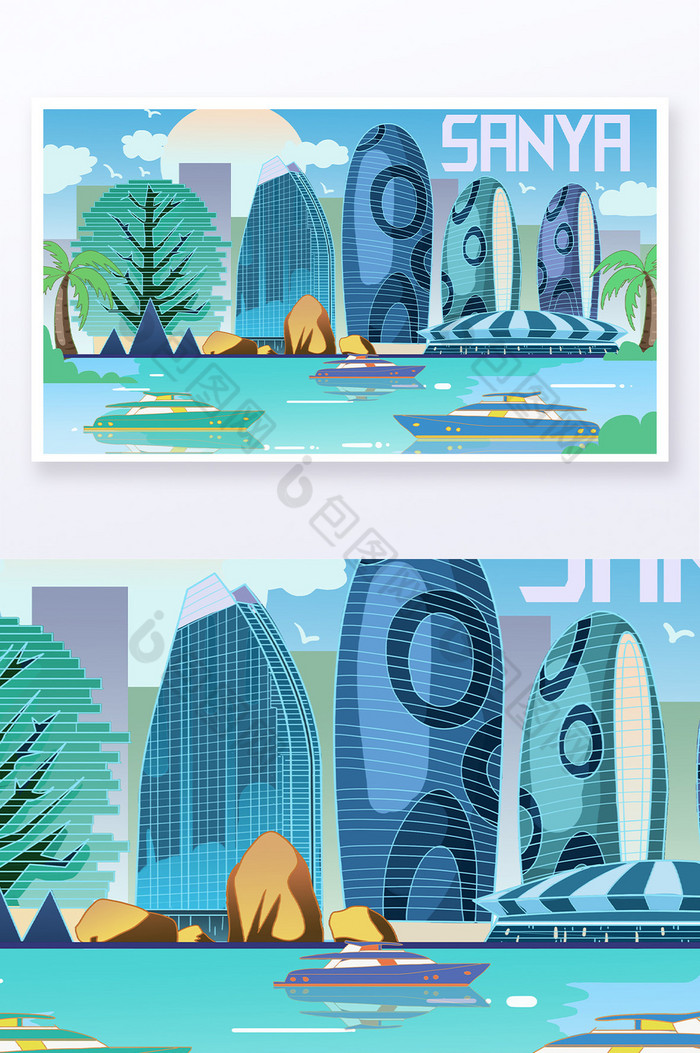 三亚旅游城市插画图片图片