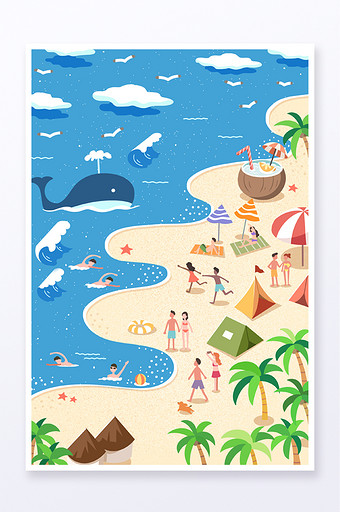 夏日沙滩度假派对插画图片