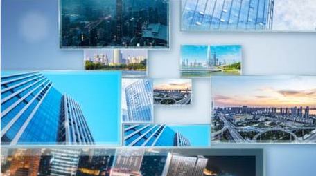 蓝色商务玻璃质感图片汇聚片头