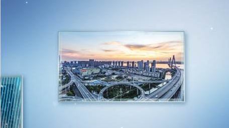 蓝色商务玻璃质感图片汇聚片头