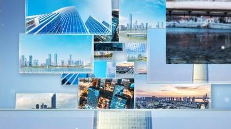 蓝色商务玻璃质感图片汇聚片头