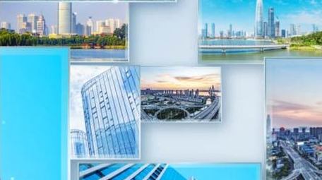 蓝色商务玻璃质感图片汇聚片头