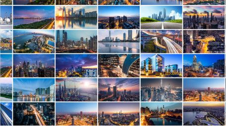 城市图片拼接光影片头AE模板