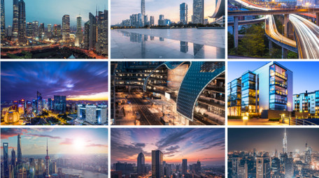 城市图片拼接光影片头AE模板