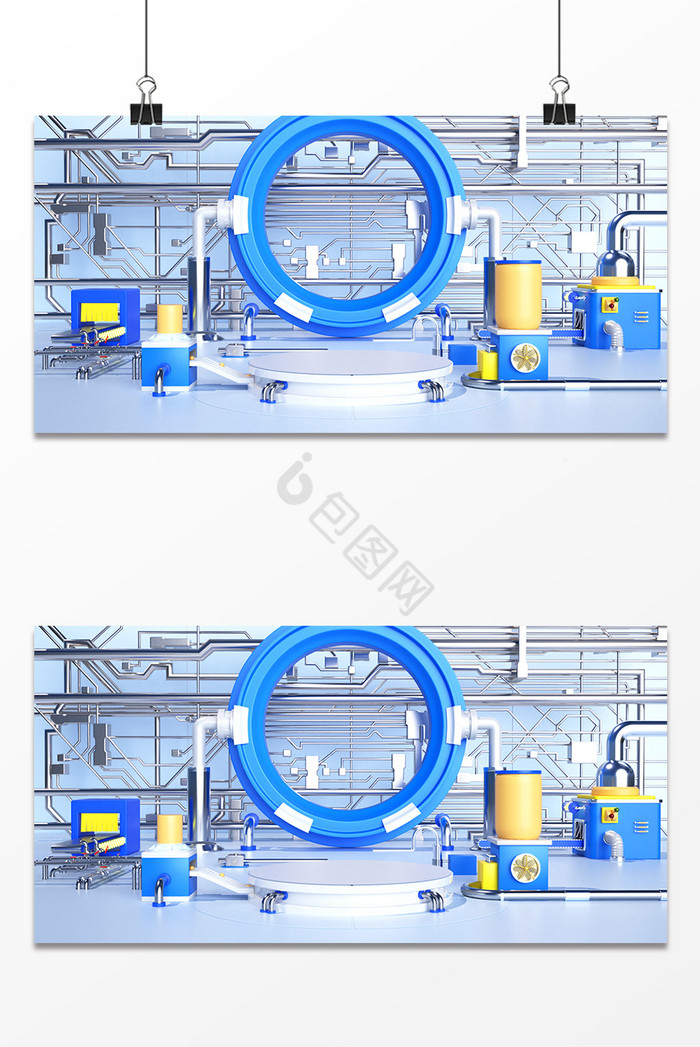 科技风3D工厂流水线电商场景