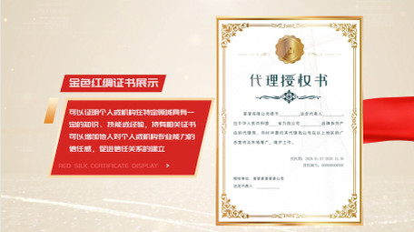 金色红绸证书展示pr模板
