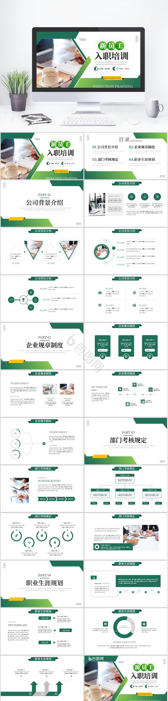 绿色商务员工入职培训PPT模板