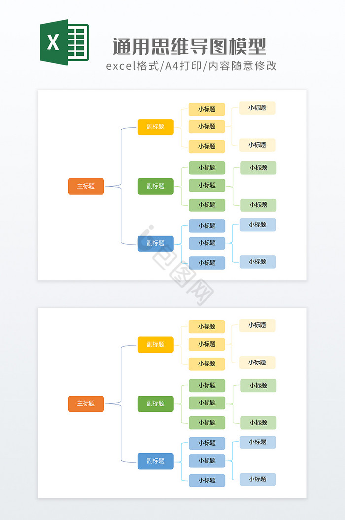 极简彩色风通用思维导图模型