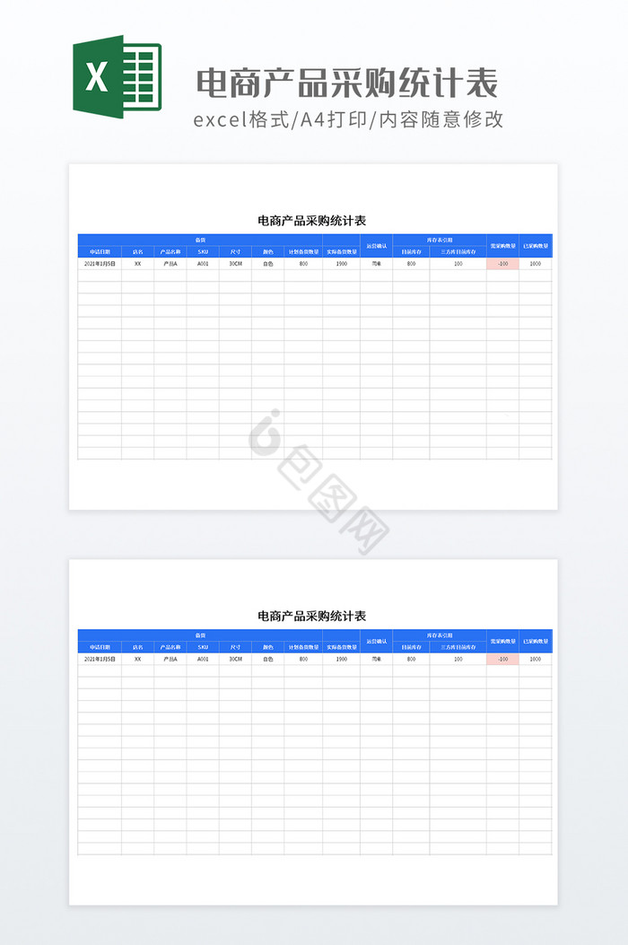 实用风格电商产品采购统计表