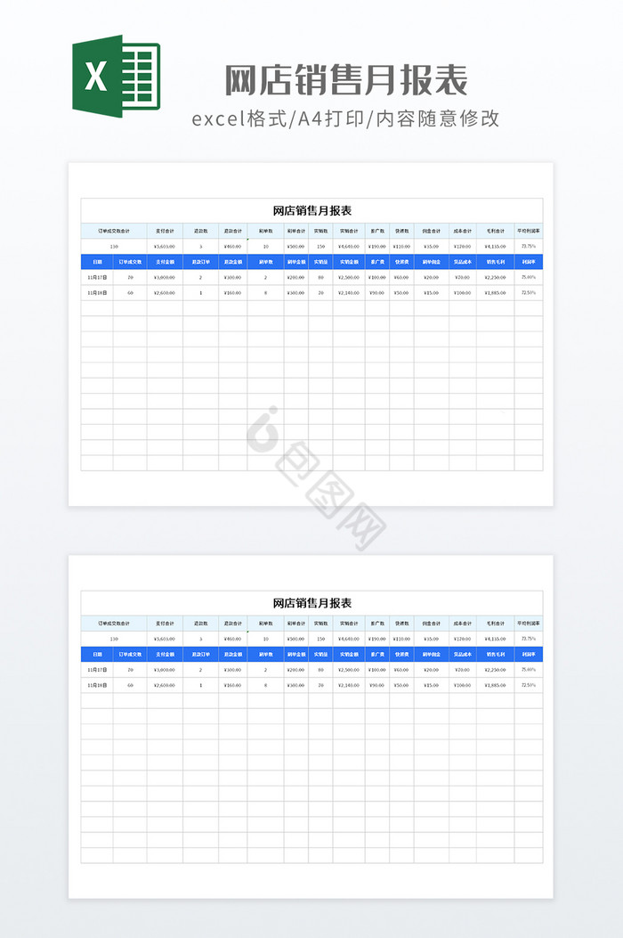 实用可查询网店销售月报表