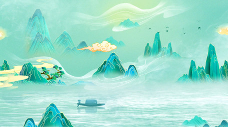 国潮水墨山水舞台演出背景视频