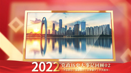 简洁明亮红色<strong>党政图文</strong>回顾PR模版