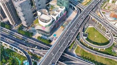 城市经济发展交通车流4K航拍