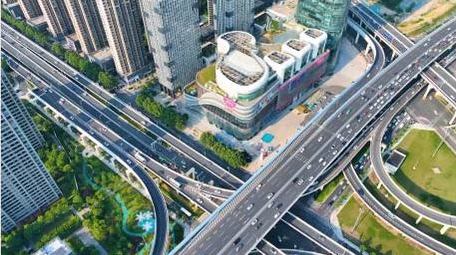 城市经济发展交通车流4K航拍