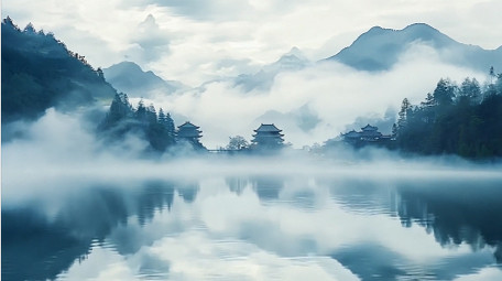 大气禅意水墨江山背景视频