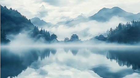 大气禅意水墨江山背景视频