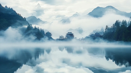 大气禅意水墨江山背景视频