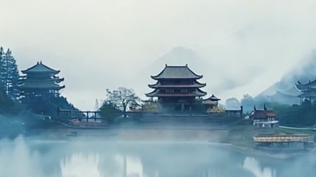 大气禅意水墨江山背景视频