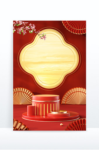 红色新春新年中国风电商立体3D喜庆展台图片
