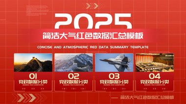 简洁红色党政图文分类pr模板
