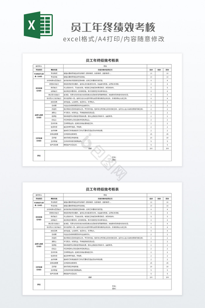 打印使用员工年终绩效考核