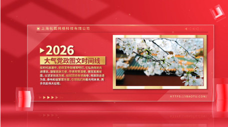 红色立体空间感党政时间线图文相册AE模板