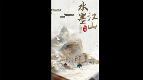 创意中国风水墨江山竖版视频模板