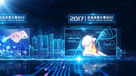 蓝色科技粒子光效时间轴图文AE模版