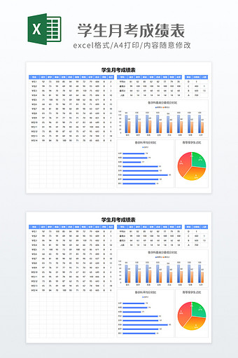 实用带图表学生月考成绩表