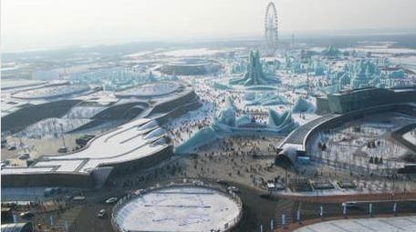 哈尔滨冰雪大世界城市风光航拍视频