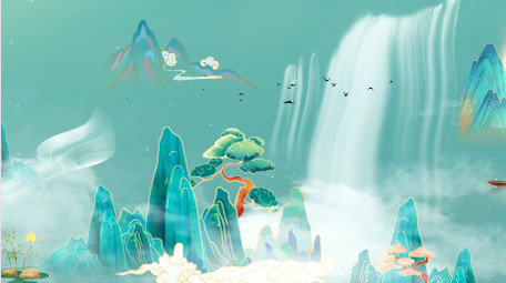 循环播放水墨山水背景AE模板