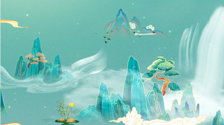 循环播放水墨山水背景AE模板