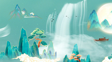 循环播放水墨山水背景AE模板