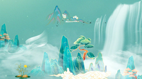 循环播放水墨山水背景AE模板