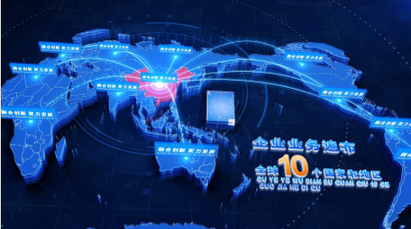 科技立体中国辐射世界地图连线图文AE模板