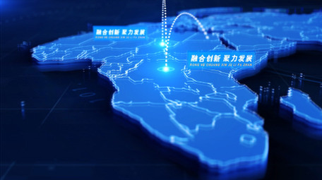 科技立体中国辐射世界地图连线图文AE模板