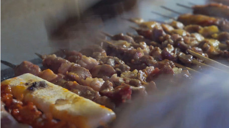 美食餐饮烧烤小吃烤羊肉串4K实拍