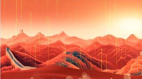 党政水墨山水粒子红绸背景AE模板