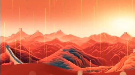 党政水墨山水粒子红绸背景AE模板