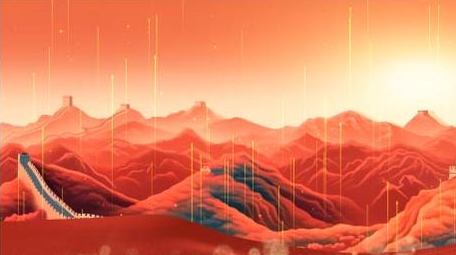 党政水墨山水粒子红绸背景AE模板