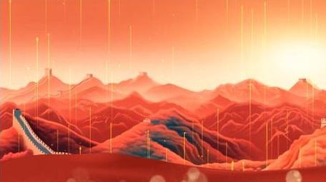 党政水墨山水粒子红绸背景AE模板