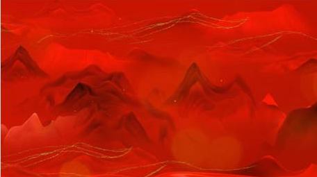 党政红绸山水背景AE模板