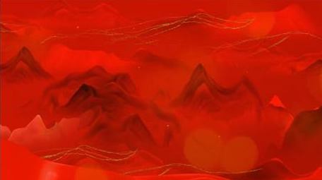 党政红绸山水背景AE模板